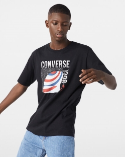 Converse Planet 1908 Sleeve Férfi Pólók Fekete | ZHVGTYE-HU